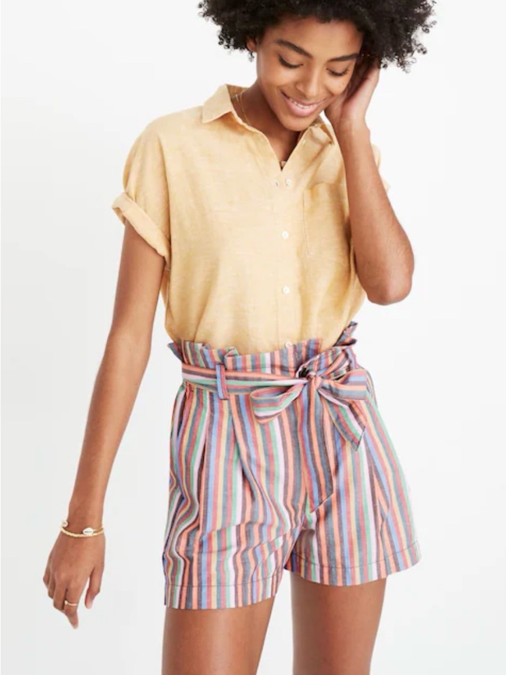 Alya Multicolor Vertical-Strip Tie-Waist Shorts size XS